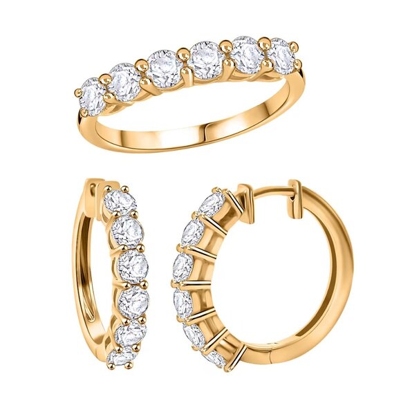 Moissanite Half Eternity Band Ring/Hoop Earrings in Vermeil YG  Sterling Silver - Picture 1 of 3